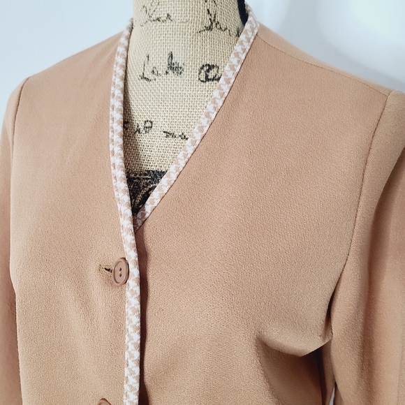 Vintage 60s 70s Mid Century Brown Houndstooth Trim Jacket Mod Retro - Picture 4 of 13